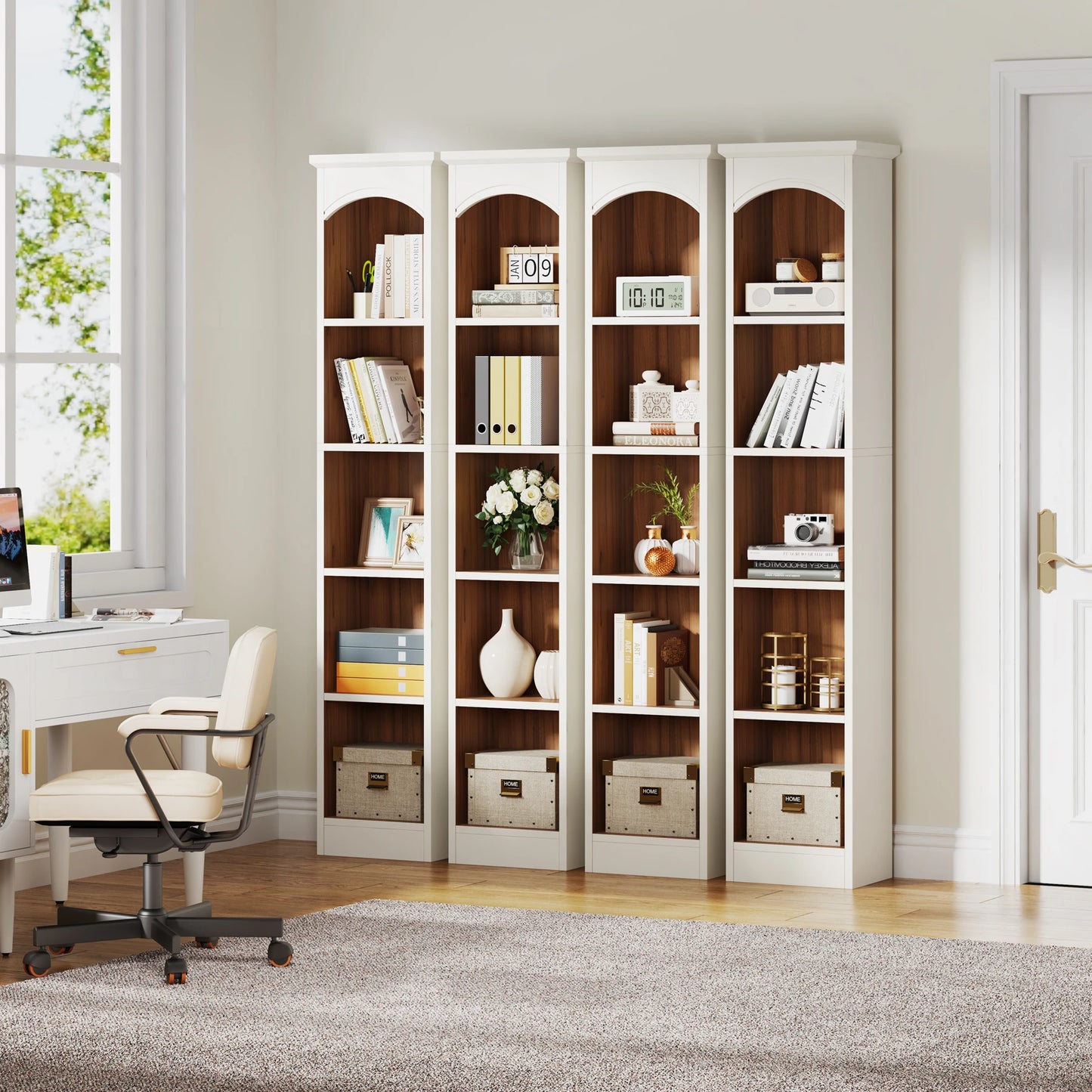 MonoWood 70.9-Inch Tall Narrow Bookcase, 5-Tier Cube Bookshelf with Storage, Modern Slim Corner Display Shelves for Home Offic