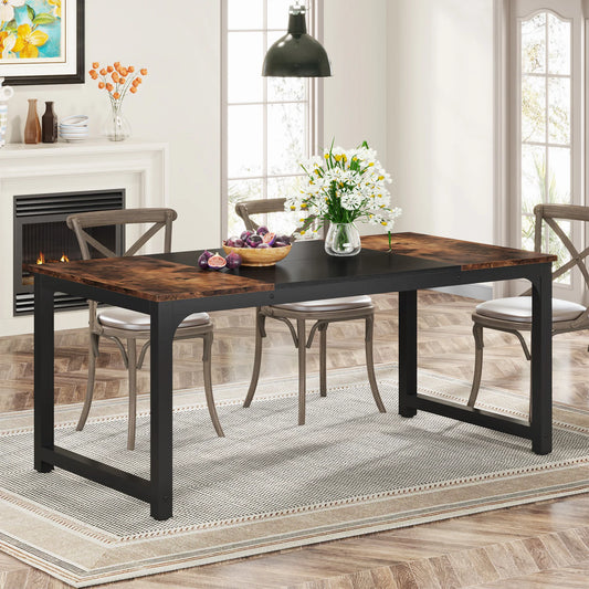 MonoWood Dining Table, Industrial Kitchen Table for 6-8 Person, Rectangular Dinner Table for Dining Room