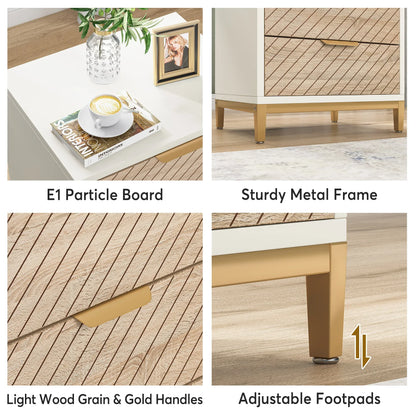 MonoWood Night Stands for Bedrooms, White and Gold Light Wood Grain Nightstands with 3 Drawers Bedside Tables