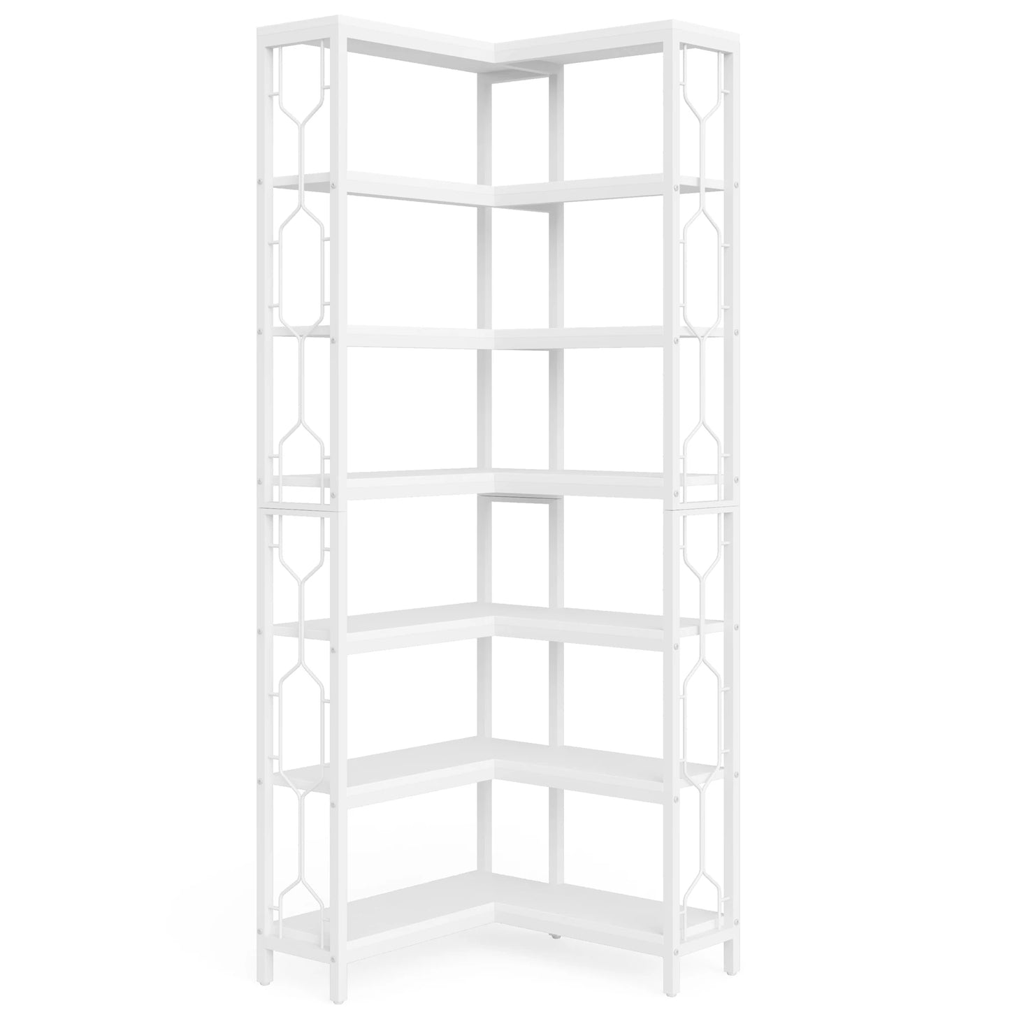 MonoWood 7-Shelf Corner Bookshelf,Large Modern Corner Bookcase, 7-Tier Tall Corner Shelf Storage Display Rack with Metal Frame