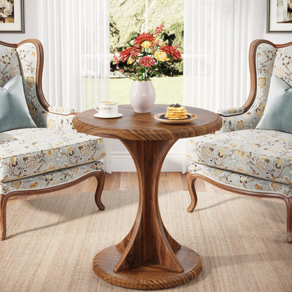 MonoWood Round End Side Table: Wood Small Sofa Chair Side Table for Living Room, Mid-Century Bedside Nightstand for Bedroom