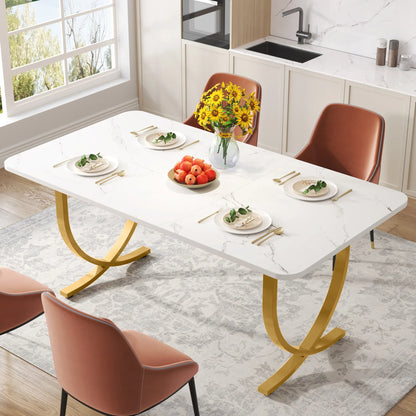 MonoWood 63" Modern Dining Table Kitchen Table with Faux Marble Top