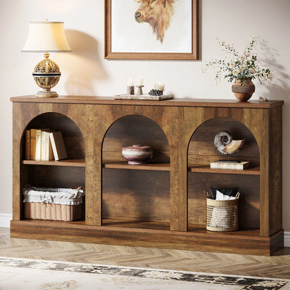 MonoWood Farmhouse Console Table, 63-Inch Long Entryway Table with 3 Tier Storage, Wooden Rectangular Sofa Table
