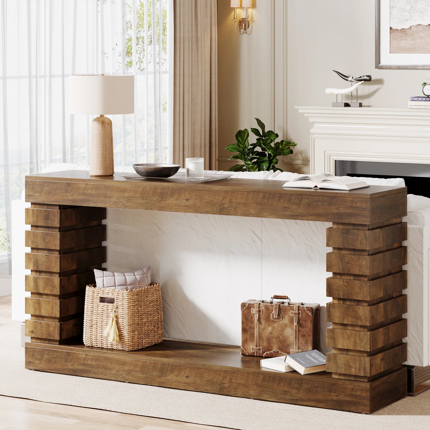 MonoWood 70.8-Inch Long Console Table, Wood Entryway Table with Storage, Narrow Sofa Table Couch Table for Living Room