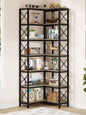 MonoWood 7-Shelf Corner Bookshelf,Large Modern Corner Bookcase, 7-Tier Tall Corner Shelf Storage Display Rack with Metal Frame