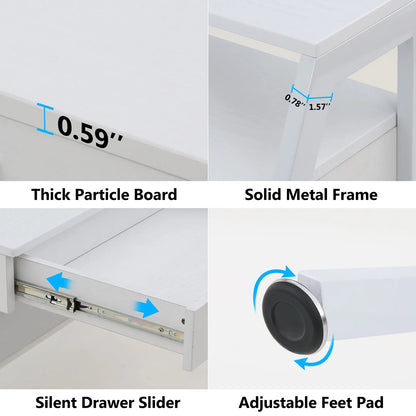 MonoWood Computer Desk with Storage Shelf & Drawers, Modern 47 inch Office Writing Desk Study Table with Monitor Stand