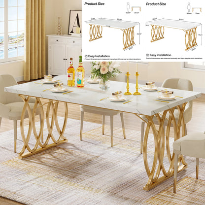 MonoWood 63-Inch Rectangular Dining Table for 4 to 6, Modern Kitchen Table with Faux Marble Table Top, White Dinner Tables