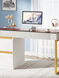 MonoWood Computer Desk with 4 Drawers, 47 Inch Modern Home Office Desk with Glass Top, White and Gold Writing Workstation Desk