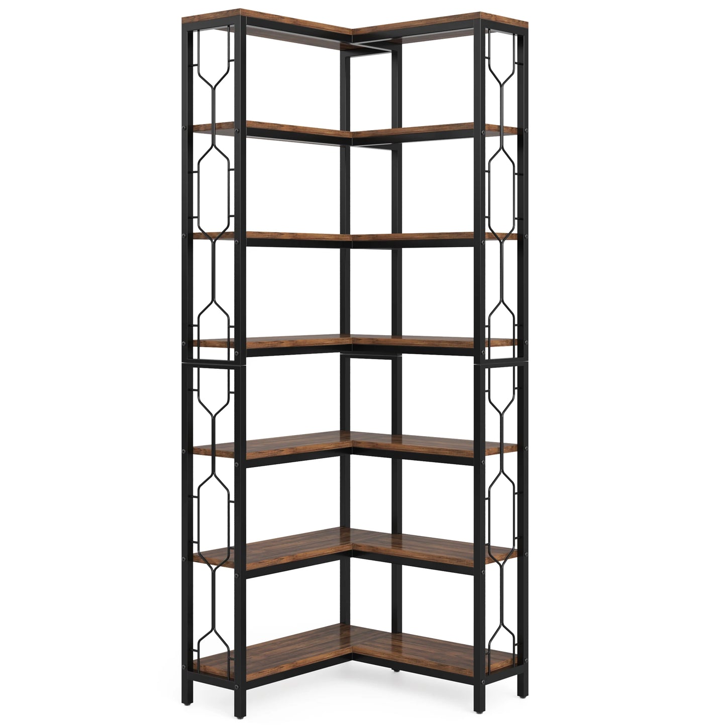 MonoWood 7-Shelf Corner Bookshelf,Large Modern Corner Bookcase, 7-Tier Tall Corner Shelf Storage Display Rack with Metal Frame