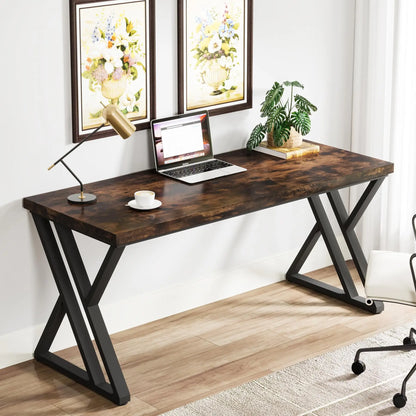 MonoWood Writing Computer Desk, 55 inch Heavy Duty Study Desk with Z-Shaped Metal Leg, Modern Simple Home Office Computer Desk