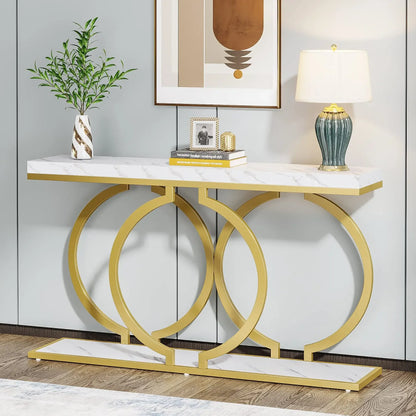 MonoWood Gold Console Table, 55 inch Faux Marble Entryway Table Narrow Long Sofa Table, Modern Accent Table, Entrance Table