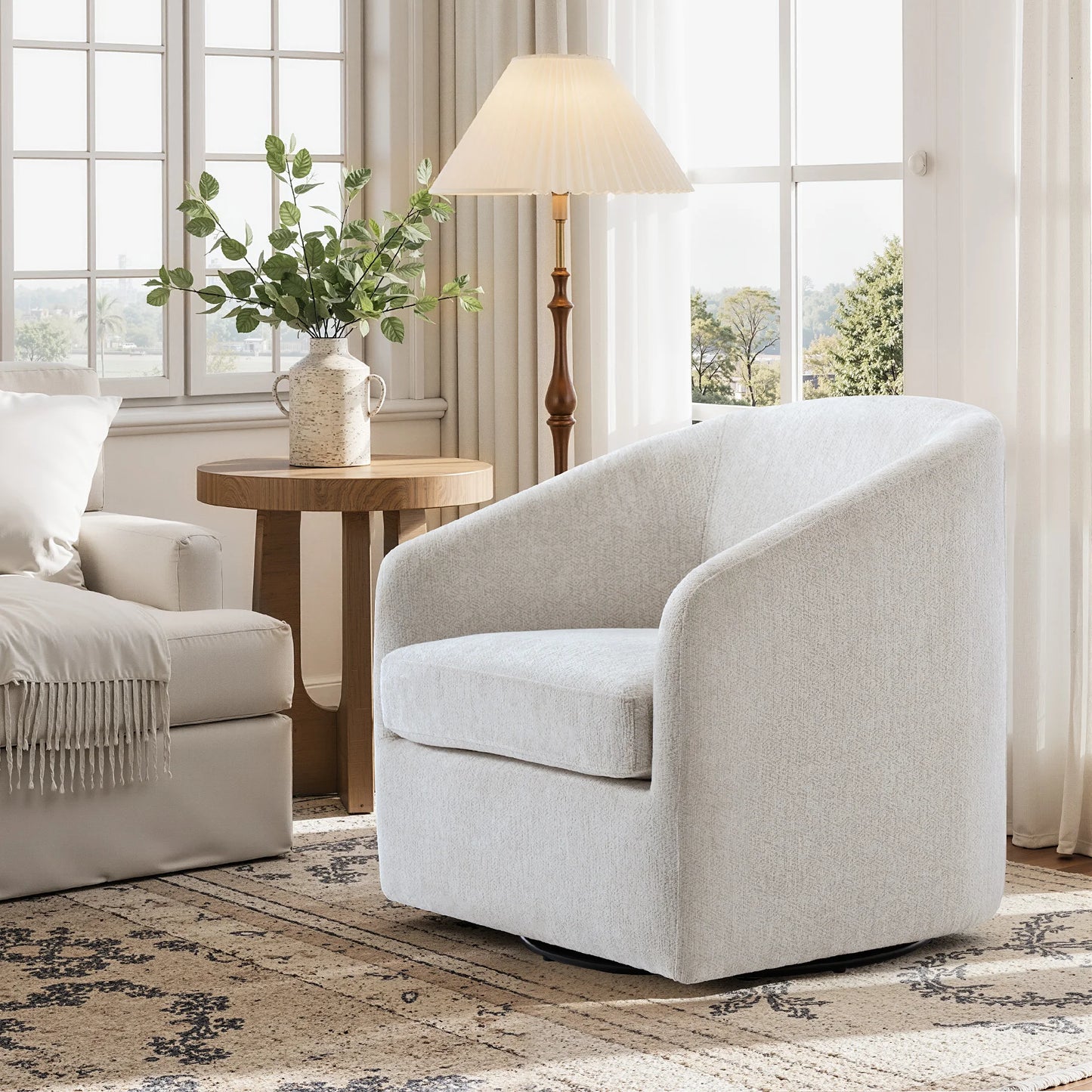 MonoWood 360° Swivel Accent Chairs, Round Chenille Barrel Chairs with Removable Seat Cushion, Modern Upholstered Armchair