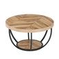 MonoWood 31.7" Round Coffee Table, Industrial 2-Tier Circle Coffee Table with Storage Shelves, Modern Wooden Sofa Side Table