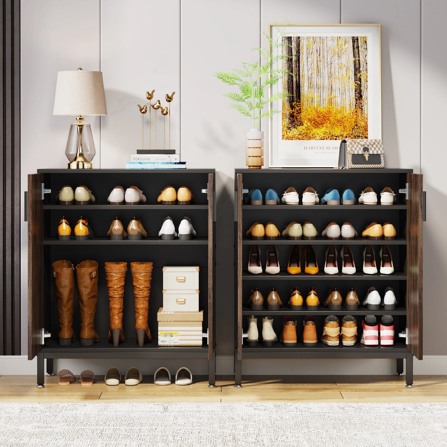 MonoWood WAY TO ORIGIN Shoe Cabinet, 20 Pairs Modern Shoe Storage Cabinet with Doors, 6-Tier Freestanding Shoe Organizer Rack