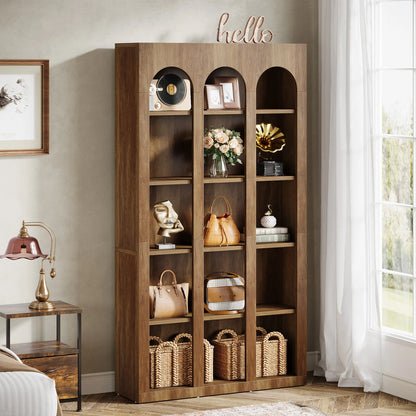 MonoWood70.87" Bookshelf, 5-Tier Arched Display Bookcase with Open Storage Shelves, Vintage Tall Bookshelves Organizer