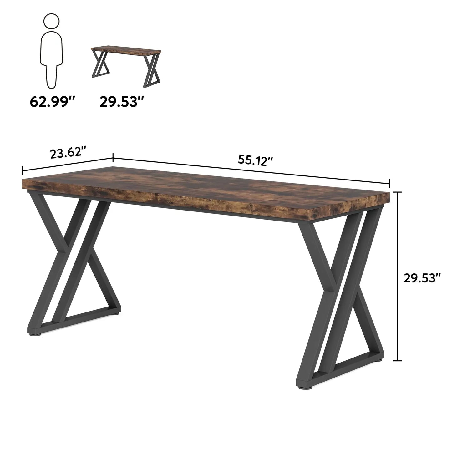 MonoWood Writing Computer Desk, 55 inch Heavy Duty Study Desk with Z-Shaped Metal Leg, Modern Simple Home Office Computer Desk
