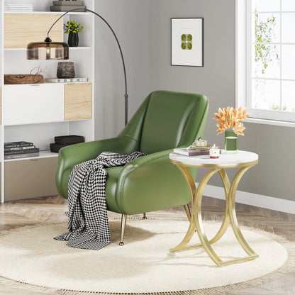 MonoWood White Gold Side Table Round End Table Modern Small Coffee Table Accent C Table Bedside Table