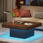 MonoWood Coffee Table Square LED Coffee Table Engineered Wood Low Coffee Table for Living Room Rustic Brown & Black