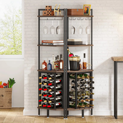 MonoWood Wine Rack Bar Cabinet 4 Tier Corner Shelf with Glass Holder