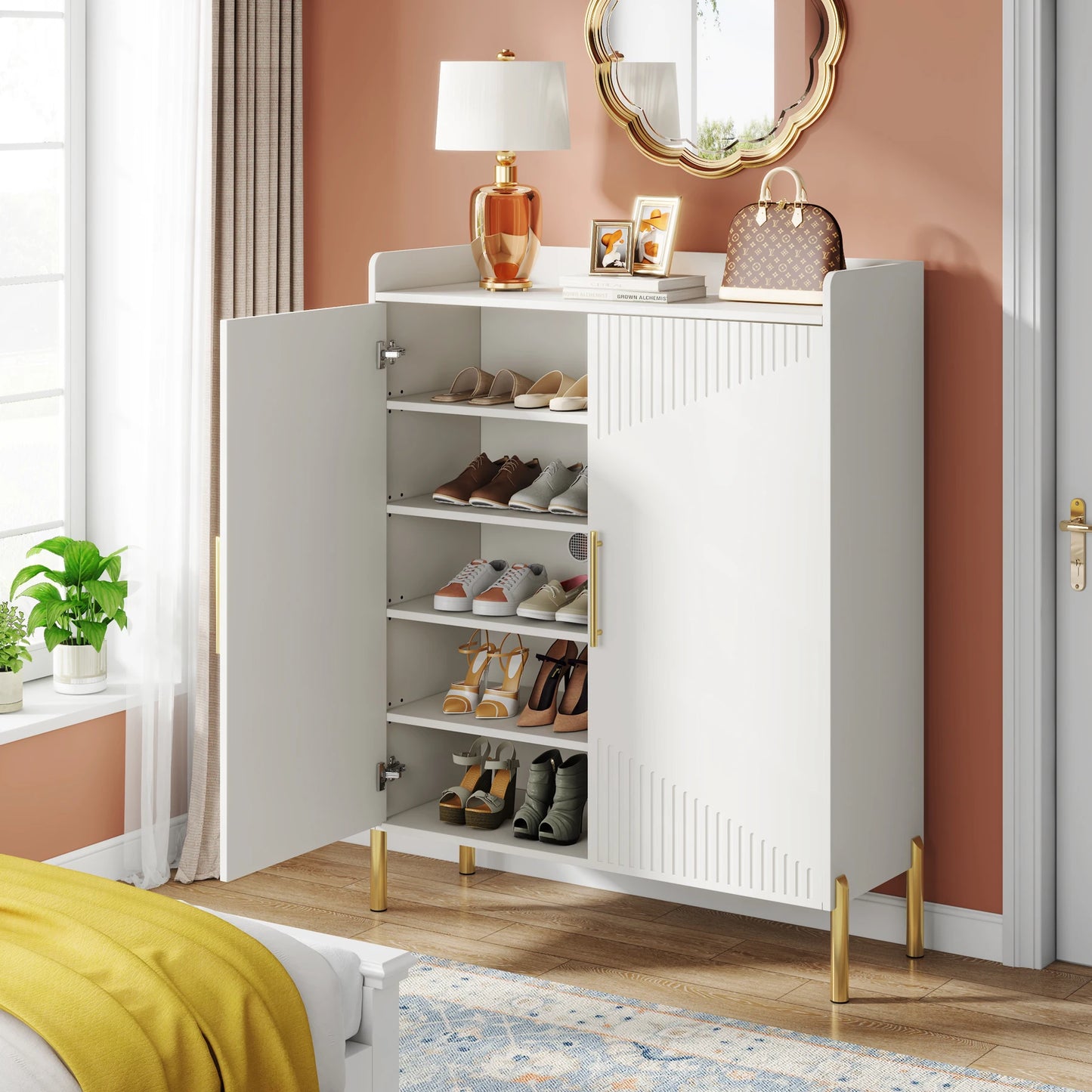 MonoWood Large Shoe Cabinet, 30 Pairs Entryway Shoe Storage Cabinet with Doors and Shelves, 6-Tier Modern Shoes Rack Organizer