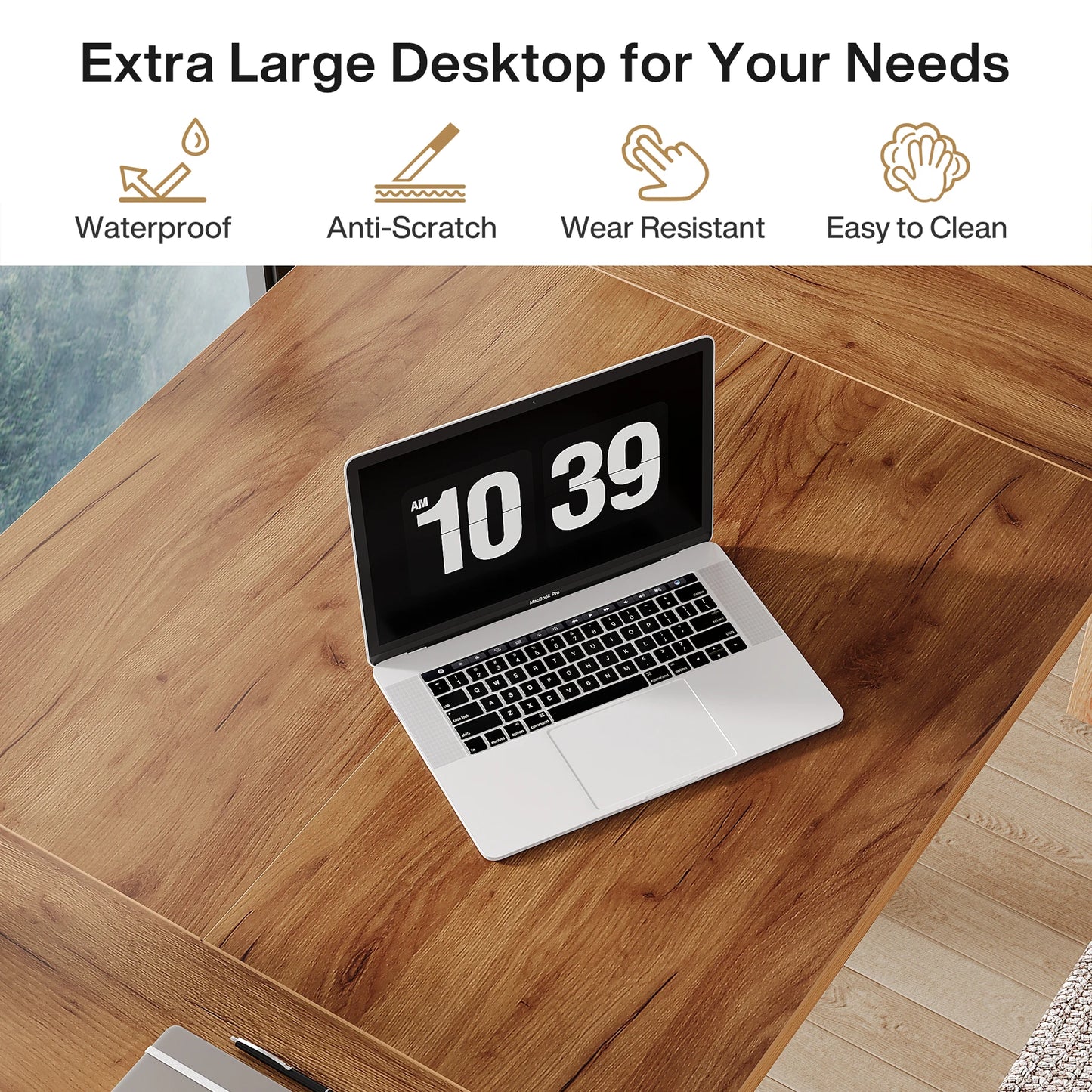 MonoWood 70 Inch Large Desk, Wood Farmhouse Office Computer Desk Writing Study Desk for 1-2 Person, Executive Desk