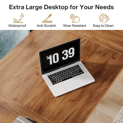 MonoWood 70 Inch Large Desk, Wood Farmhouse Office Computer Desk Writing Study Desk for 1-2 Person, Executive Desk