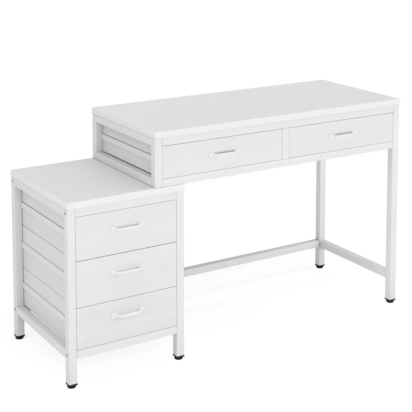 MonoWood Computer Desk with 5 Drawers, Home Office Desks with Reversible Drawer Cabinet Printer Stand, Industrial PC Desk