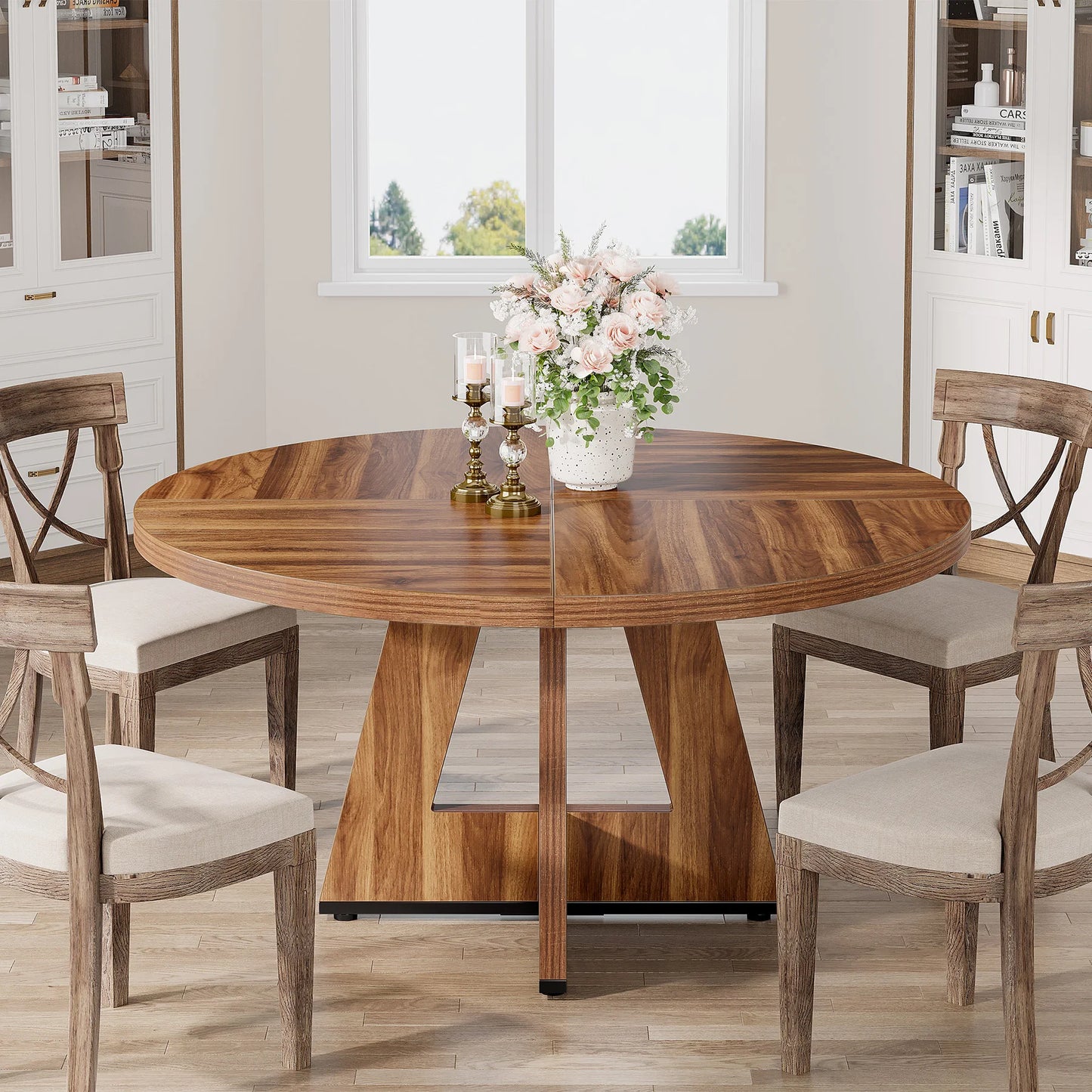 MonoWood Round Dining Table for 4, 47 Inch Farmhouse Kitchen Table Small Dinner Table Kitchen Dinning Table for Dining Room