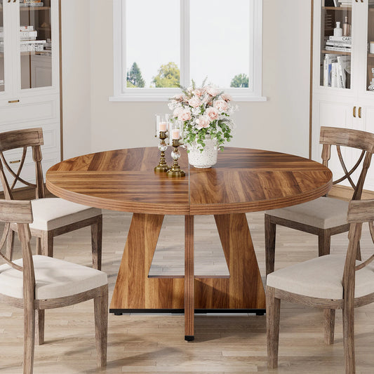 MonoWood Round Dining Table for 4, 47 Inch Farmhouse Kitchen Table Small Dinner Table Kitchen Dinning Table for Dining Room
