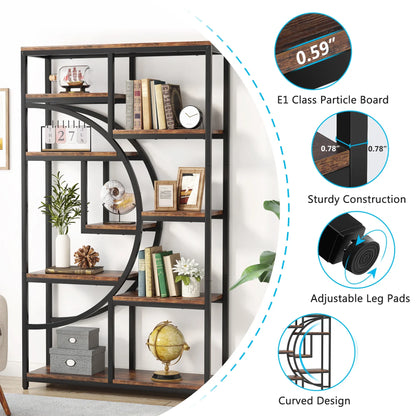 MonoWood Bookshelf Industrial 5 Tier Etagere Bookcase, Freestanding Tall Bookshelves Display Shelf Storage Organizer