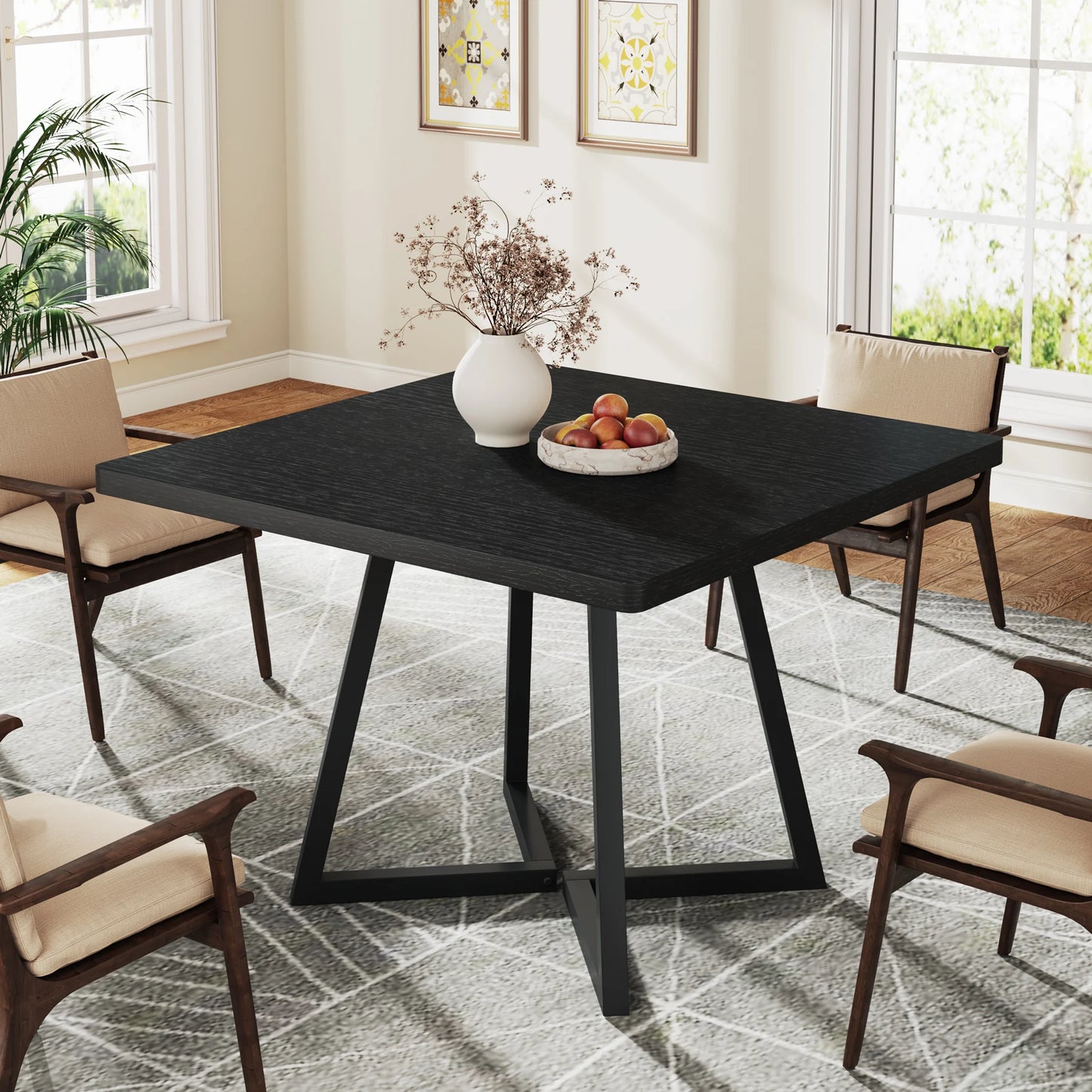 MonoWood Square Dining Table for 4, 31.5" Industrial Dinner Table with Metal Base, Wood Kitchen Table for Dining Room