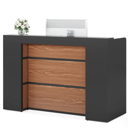 MonoWood Reception Desk with LED Lights, 63 Inches Front Counter Desk for Checkout, Lobby, Salon, Retail, Large Counter Table