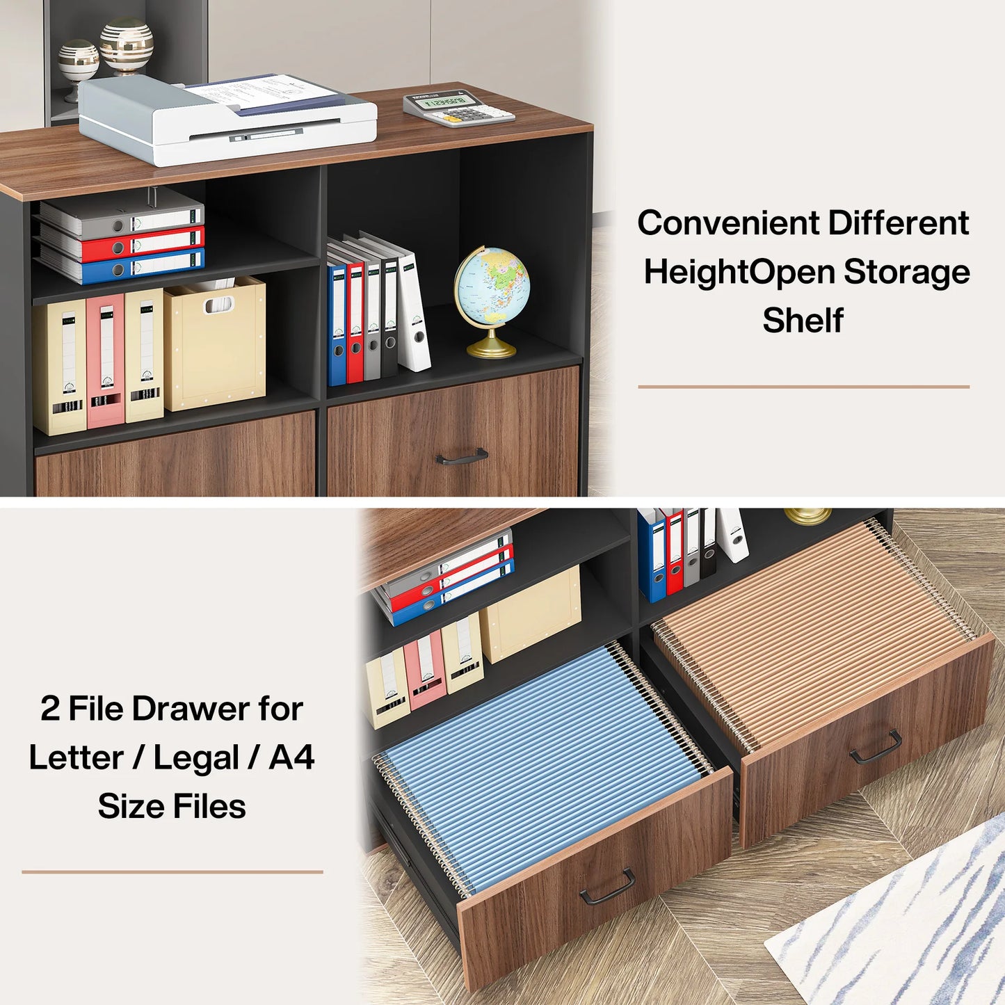 MonoWood 63" Large Executive Desk L Shaped Computer Desk with File Storage Cabinet, L-Shaped Executive Office Desk