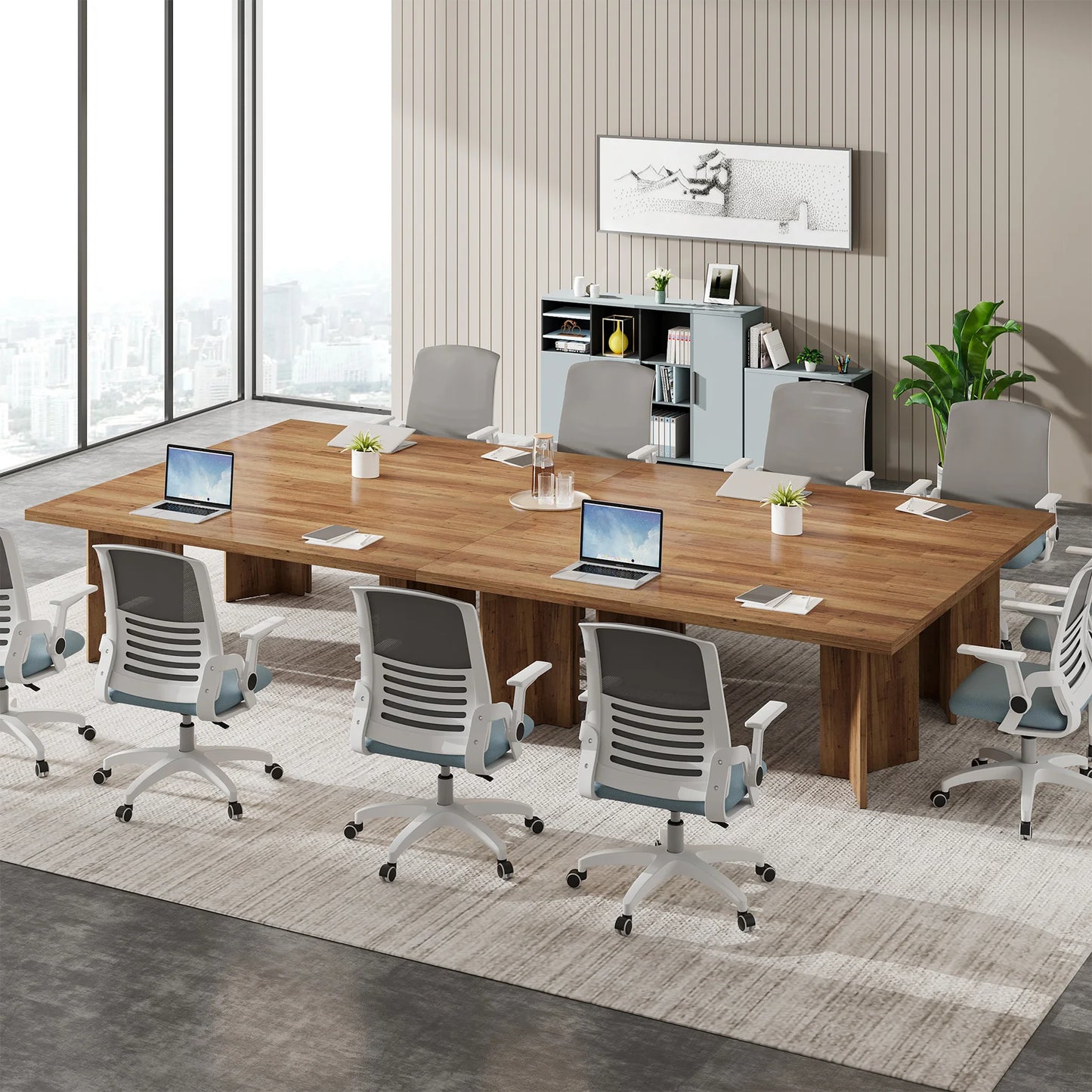 MonoWood 63-inch Executive Desk, Vintage Home Office Computer Desk with Large Tabletop, Farmhouse Wood Writing Conference Tabl