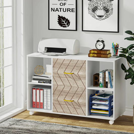 MonoWood 2 Drawer File Cabinet, Mobile Lateral Filing Cabinet for Letter Size, Printer Stand with Shelves and Rolling Wheels