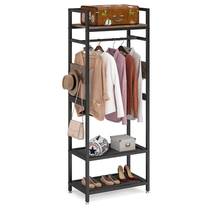 MonoWood Small Heavy Duty Clothes Rack with Shelf and Hanging Rod, Freestanding Closet Organizer, Max Load 300LBS