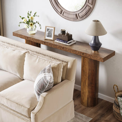 MonoWood 63" Long Bar Table, Rectangle Kitchen Counter Height Table with Pillar Legs, Narrow Bar Height Pub Table Behind Couch