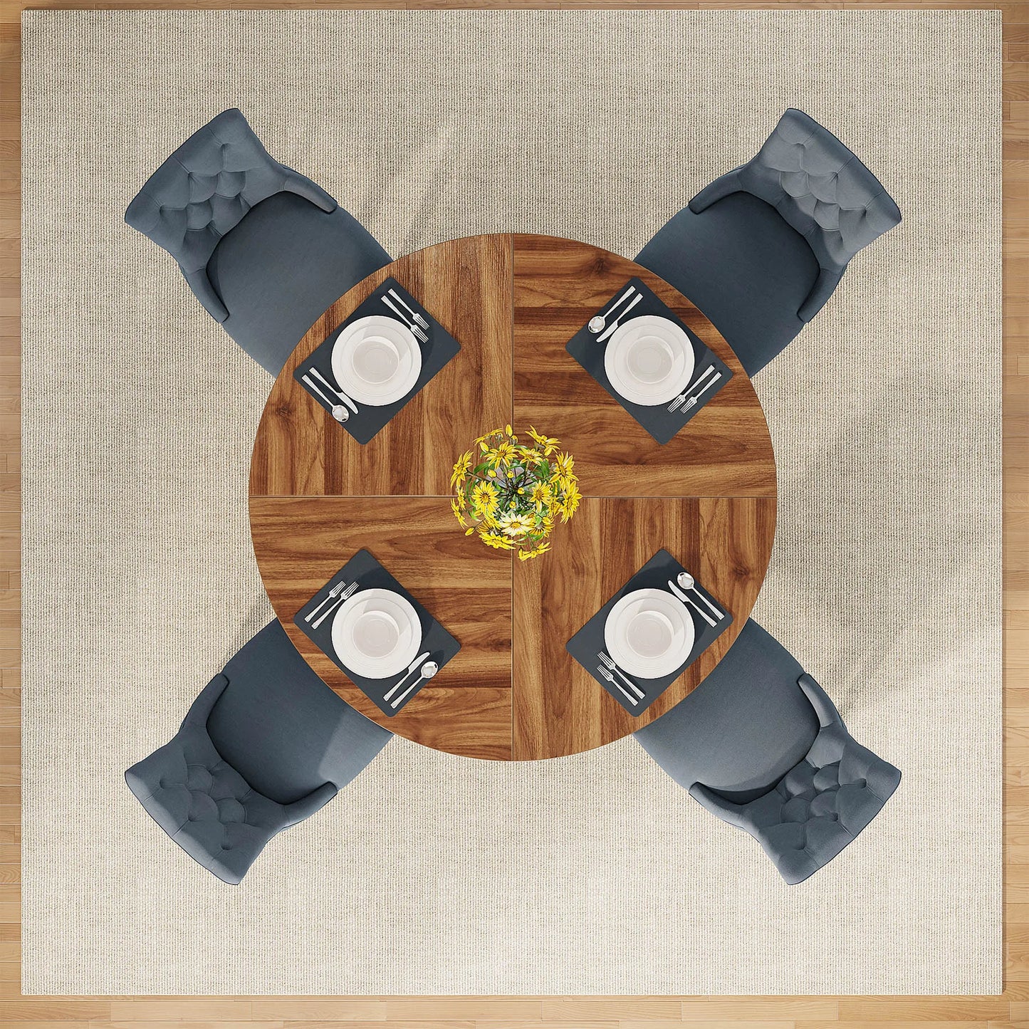 MonoWood Round Dining Table for 4, 47 Inch Farmhouse Kitchen Table Small Dinner Table Kitchen Dinning Table for Dining Room