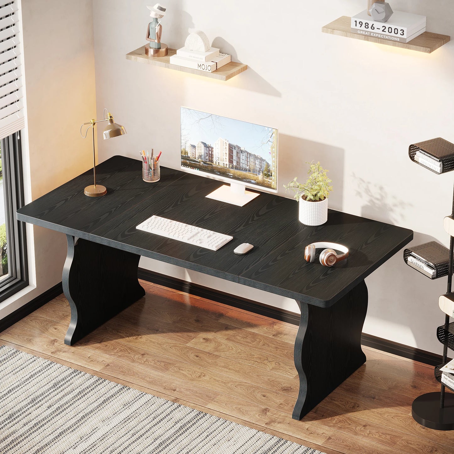 MonoWood 63" Large Executive Desk for Home Office, Spacious Computer Desk with Ample Leg Room, Double PC Gaming Writing Table