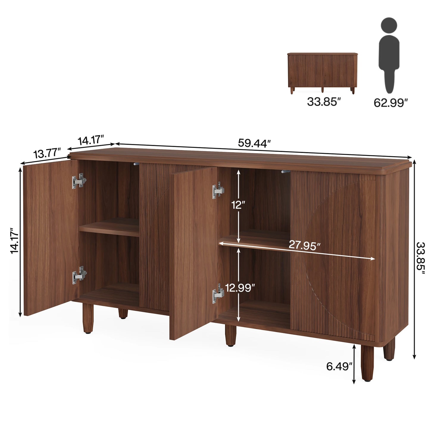 MonoWood Buffet Cabinet Sideboard with Storage, Modern Storage Cabinet Sideboard Buffet Table with Doors for Living Room