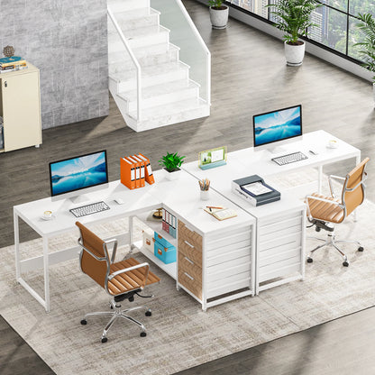 MonoWood L Shaped Computer Desk with Storage Drawers, 59 inch Corner Desk with Shelves, Reversible L-Shaped Office Desk