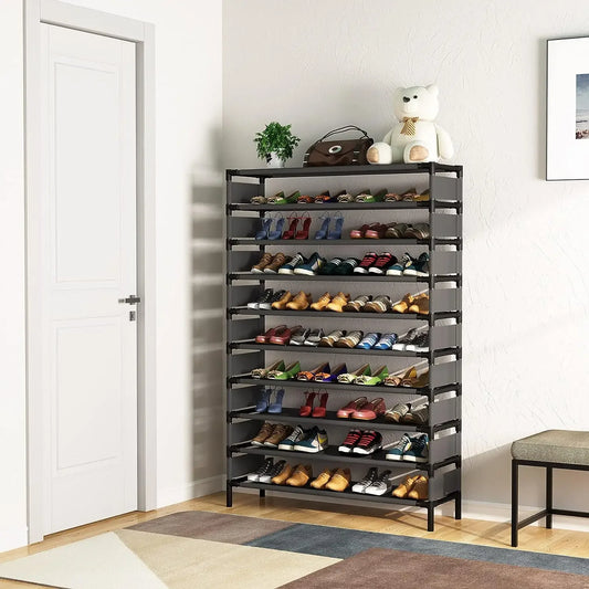 MonoWood Simple Black Shoe Rack Metal Shoe Shelf Footwear Amazing Space Saving Shoes Organizer