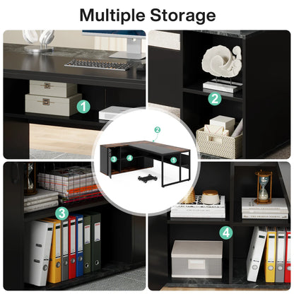 MonoWood 71 inch Executive Desk, L Shaped Desk with Cabinet Storage, Executive Office Desk with Shelves, Business Furniture