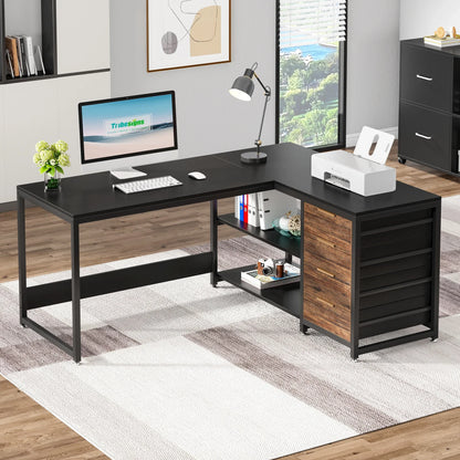MonoWood Modern L-Shaped Computer Desk Corner PC Latop Table Study Office Workstation