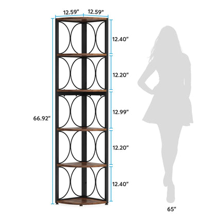MonoWood 67 inch Tall Corner Shelf, 6 Tier Rustic Corner Bookshelf Bookcase Storage Rack Standing Shelving Unit