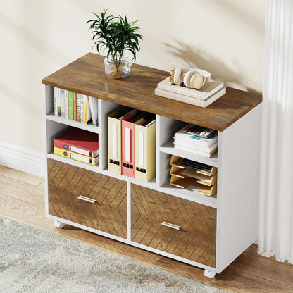 MonoWood 2-Drawer Wood File Cabinet, Mobile Lateral Filing Cabinet for Hanging Letter Size Files, Printer Stand