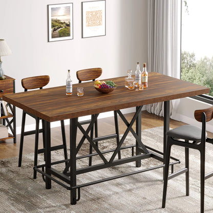 MonoWood Rectangular Counter Height Dining Table with Metal Footrest for 6 People, 35.43" Tall