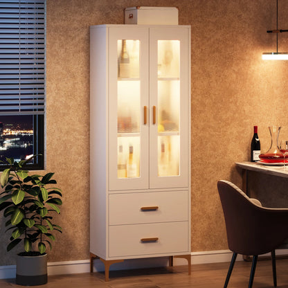 MonoWood Bookcase with LED Light and Doors Bookshelf with Storage Drawers