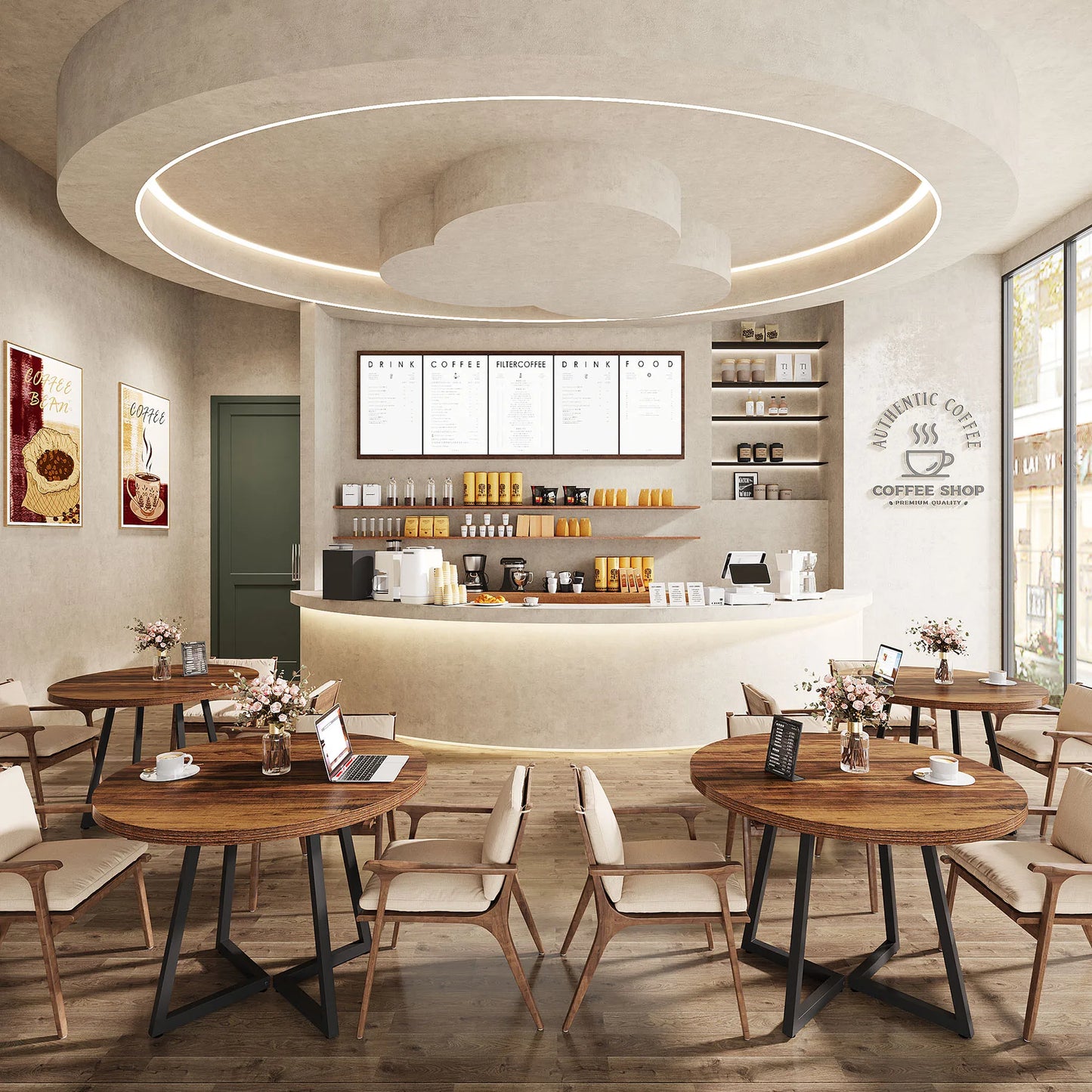 MonoWood Round Dining Table Set of 2, 31.5" Industrial Dinner Table with Metal Base, Wood Kitchen Table for Dining Room