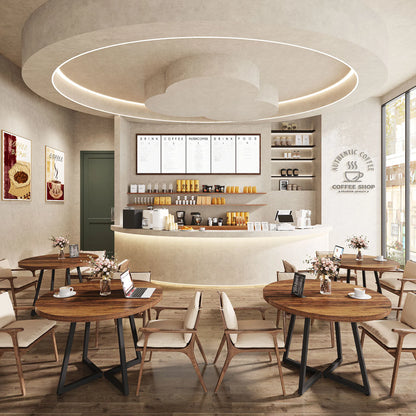 MonoWood Round Dining Table Set of 2, 31.5" Industrial Dinner Table with Metal Base, Wood Kitchen Table for Dining Room